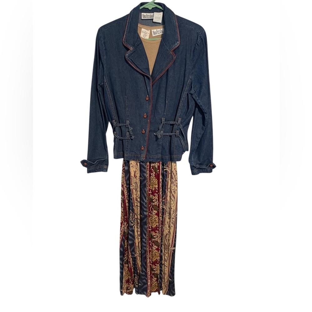 Vintage Nina Piccalino Maxi Dress And Denim Jacket Set Size 8 USA Boho 90s